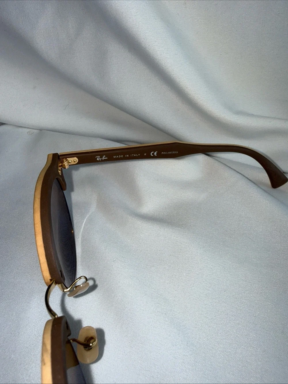 Ray-Ban Brown Wood-Style Round Frame Sunglasses with Dark Lenses